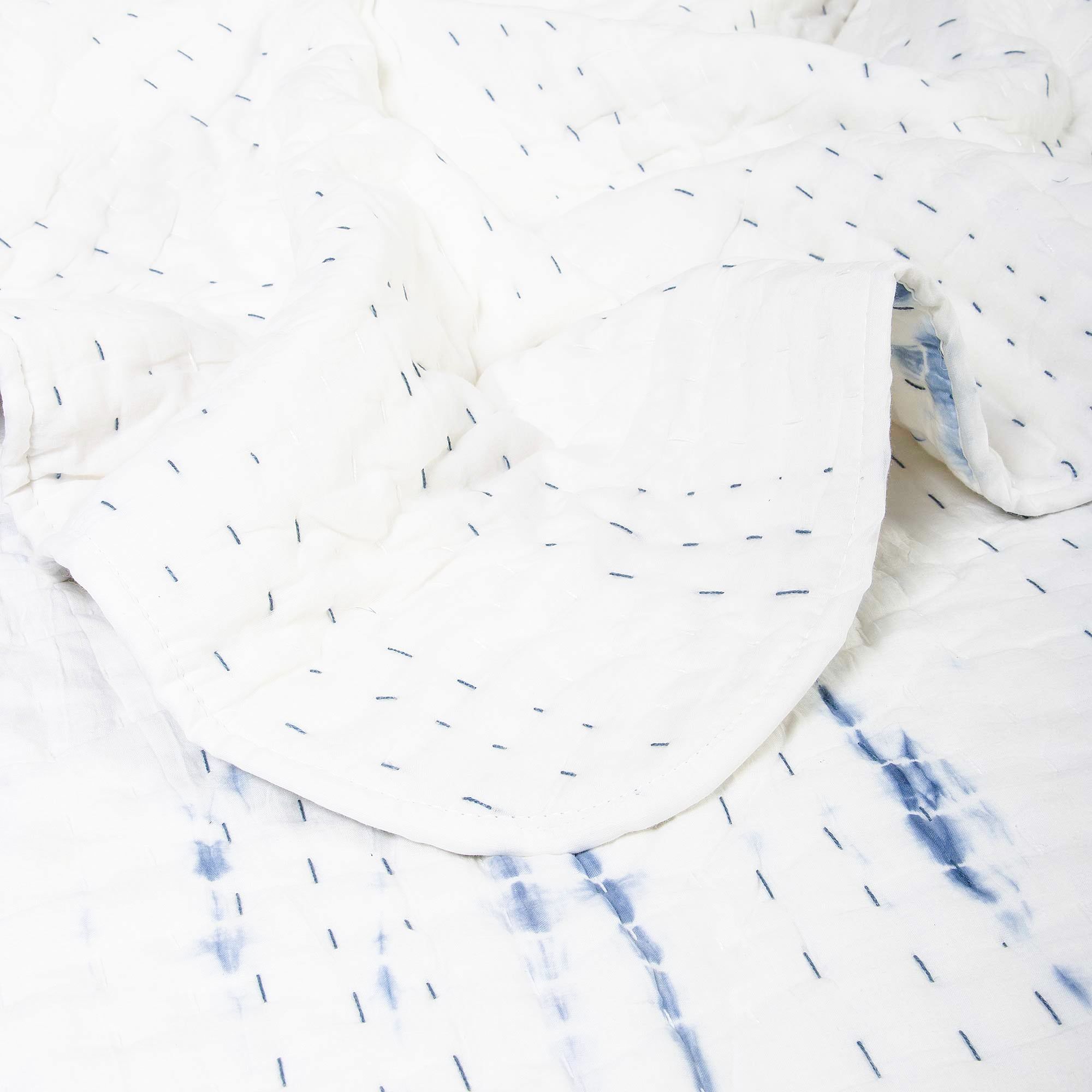 Blue Tie Dye Organic Cotton Kantha Quilt For Heavy Winter